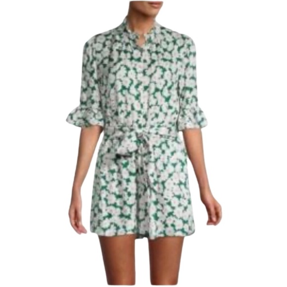 REBECCA TAYLOR Serene Floral Print Romper Elbow Sleeve SZ 4 Green White NWOT - Picture 10 of 10